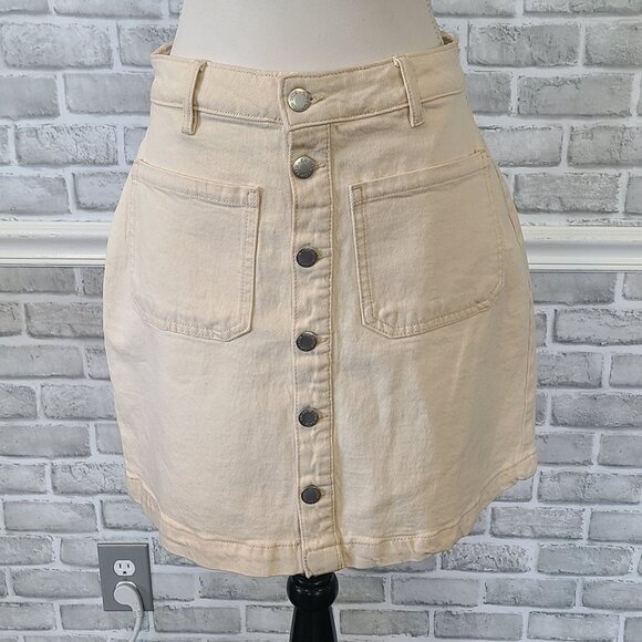 Beige Denim Button-Front Mini Skirt Size 8/29 By On 34th Preppy Acadamia - Picture 1 of 8